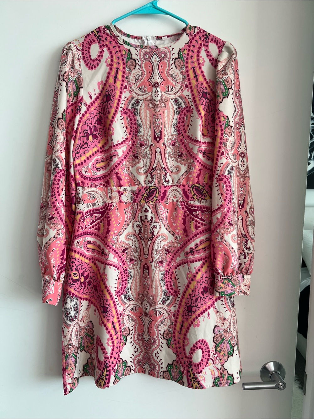 Pink Paisley Long Sleeve Shift Dress